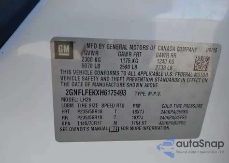 2017 Chevrolet Equinox Lt from USA, damaged, VIN 2GNFLFEKXH6175493